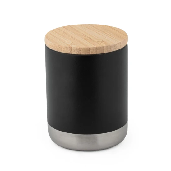 Thermos cup | Stainless steel and bamboo | 370 ml | Copper coated internal wall | Black