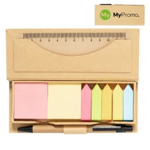 Office set | Recycled cardboard | Sticky notes, ruler and pen | Easy to carry | Sustainable