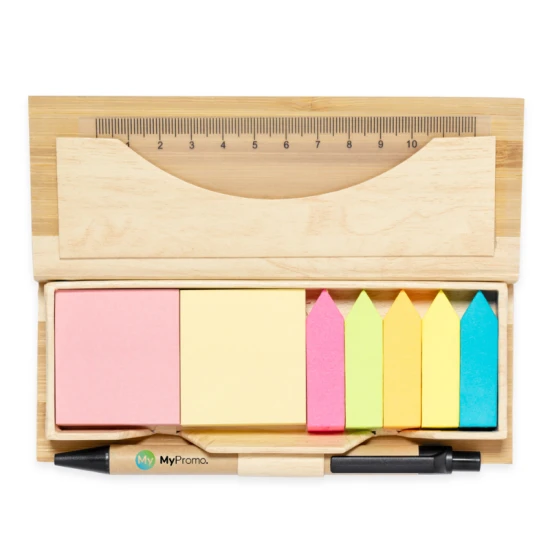 Office set | Bamboo | Sticky notes, ruler and ball pen | Easy to carry | Sustainable | 