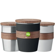 Tumbler | Gerecycled roestvrij staal | 350 ml | Met walnotenhouten grip en deksel | Duurzaam