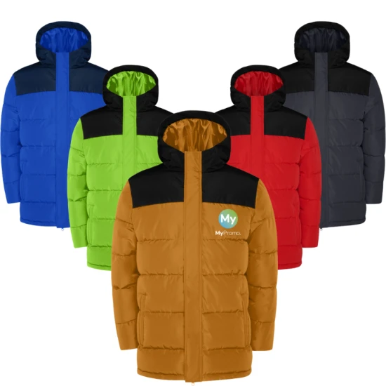 Roly padded jacket | Polyester | For kids | With fixed hood & 2 side pockets | curry yellow;solid black