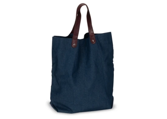 Shoppingtas | Denim 310g/m² | 42x13x43 cm | Vegan leren handvatten | Donker Blauw