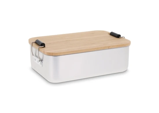 Lunchbox | Aluminium | Bamboo lid | Silver