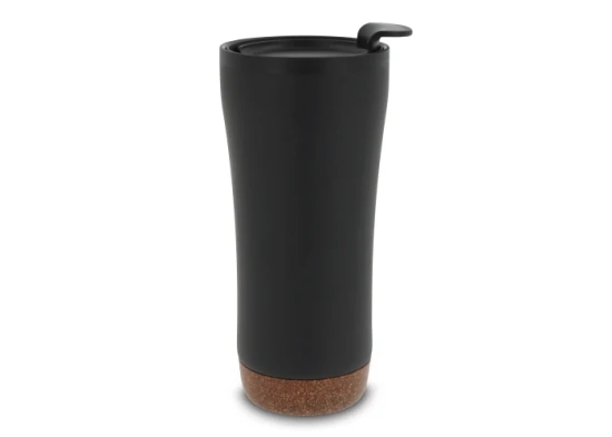 Dubbelwandige fles | RVS & Kurk | 480ml | 2u warm - 4u koud | Zwart