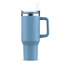 Mug avec anse | Acier inoxydable et rPET | 1,2 L | Paille | Imitation Stanley