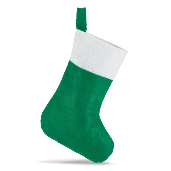 Kerstsok | Vilt polyester 23g | Jute-stijl | 40 cm | Wit;Groen