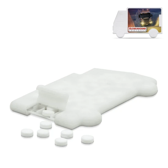 Mint dispenser | Plastic | 7g | Sugarfree peppermints | Truck-shaped | White
