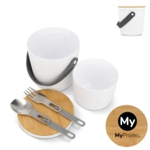 Boîte à lunch | Bambou & PP recyclé | 90cl | Incl. poignée de transport et couverts