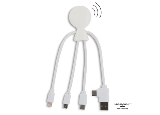 Slimme oplaadkabel | rPET | USB & USB-C ingang | 3 verschillende connectors | NFC-chip | Wit