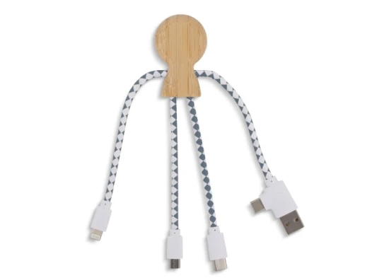 Charging cable | Bamboo | USB & USB-C input | 3 different connectors | Eco | Nature