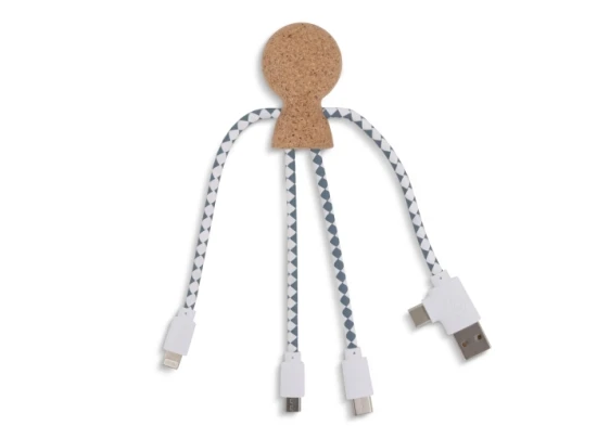 Charging cable | Cork & DuPont Tyvek | USB & USB-C input | 3 different connectors | Eco | Nature