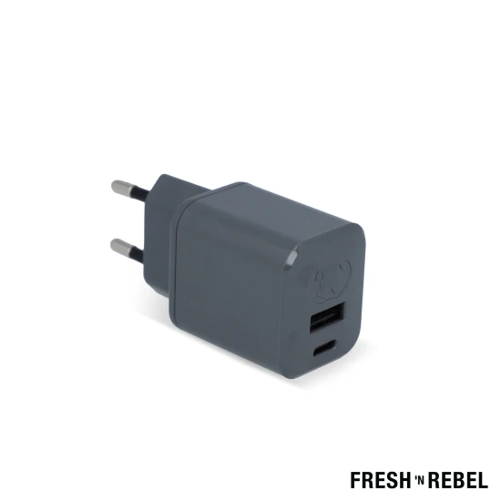 Fresh 'n Rebel mini charger | ABS | USB + USB-C | 30W USB-C power delivery port | Dark gun metal