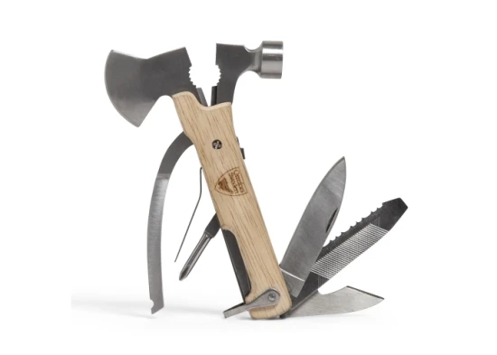 Multitool | Roestvrij staal & hout | 9 stuks gereedschap | Met geschenkverpakking | Hout