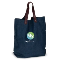Shoppingtas | Denim 310g/m² | 42x13x43 cm | Vegan leren handvatten