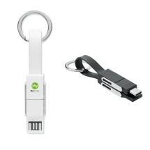 Sleutelhanger | Kunststof en metaal | Met 4-in-1-oplaadkabel | Type-C, Type-A en Micro USB