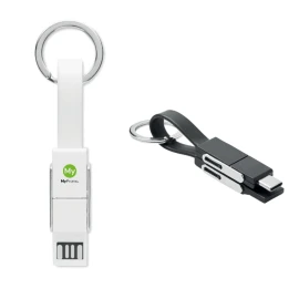 Porte-clés | Plastique et métal | Avec câble de charge 4-en-1 | Type-C, Type-A et Micro USB