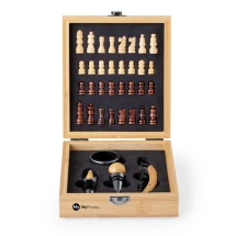 Wine set | Bamboo and stainless steel | Chess pieces included | Safety lock