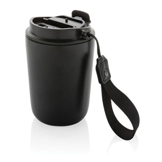 Thermosbeker | Gerecycled roestvrij staal | 380ml | Met keycord | zwart