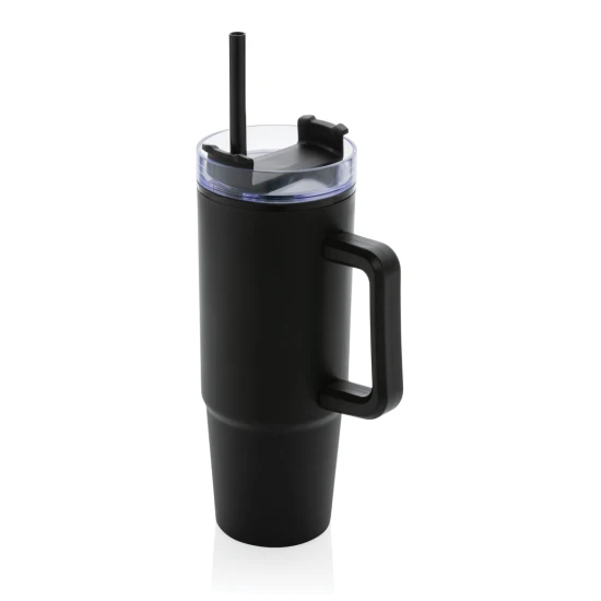 Tumbler with handle | Recycled plastic | 900ml | With straw | Sustainable | black