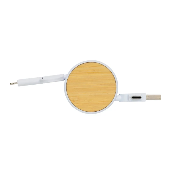 Retractable cable | Recylced plastic & bamboo | 6-in-1 | white