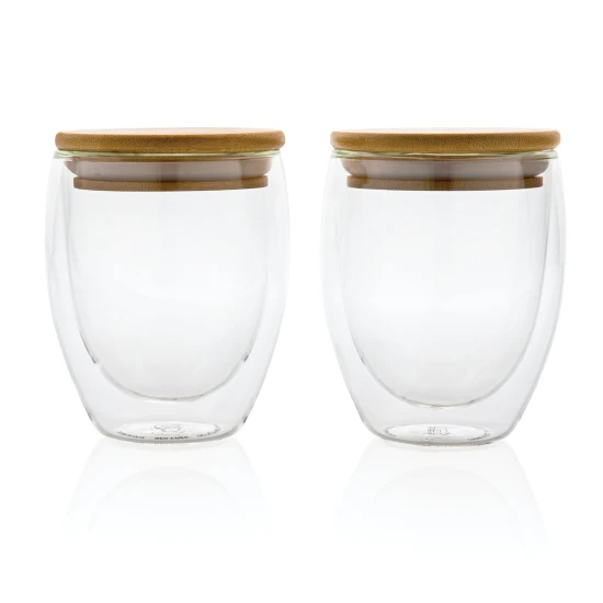 Double walled cup | Borosilicate glass | Bamboo lid | 250ml | transparent