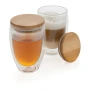 Set di bicchieri termici | Vetro borosilicato con coperchio in bambù | 350ml