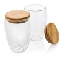 Set di bicchieri termici | Vetro borosilicato con coperchio in bambù | 350ml