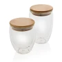 Set di bicchieri termici | Vetro borosilicato con coperchio in bambù | 350ml