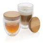 Set di bicchieri termici | Vetro borosilicato con coperchio in bambù | 350ml