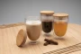 Set di bicchieri termici | Vetro borosilicato con coperchio in bambù | 350ml