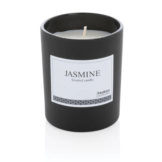 Jasmine scented candle | Glass & Bamboo | Elegant pot | black