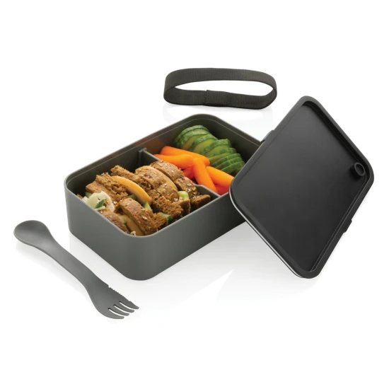Lunch box | RPET | 0,8L | With spork | grey