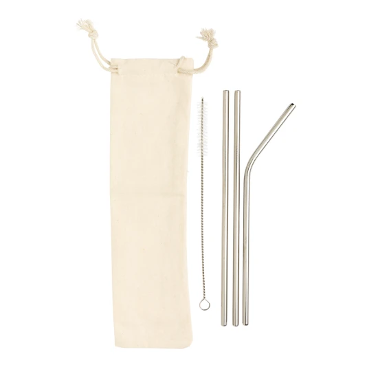 Straw set | Stainless steel | 3 items | In cotton pouch | silver