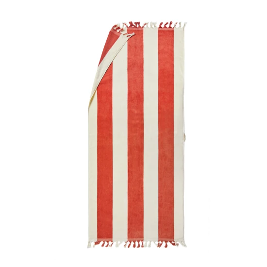 Beach towel | Organically grown cotton 450 g/m2 | 180x80cm | With tassels at the short ends | Premium | red;white