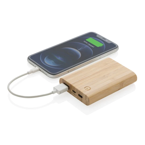 Powerbank | FSC Certified Bamboo | 5.000 mAh | Incl. PVC gratis oplaadkabel | bruin