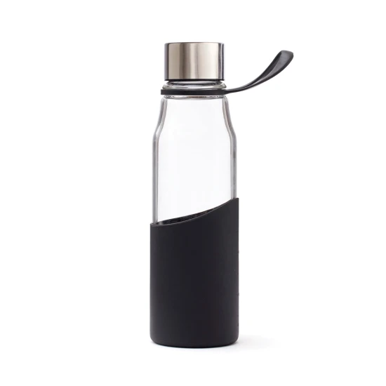 Water Bottle | Glass | 550 ml | With a silicon sleeve | black
