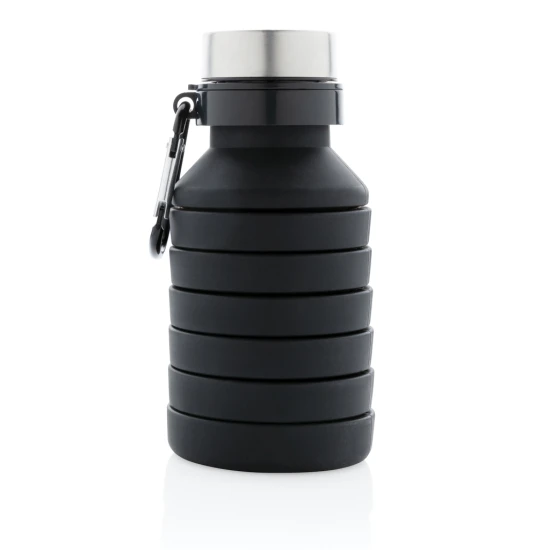 Borraccia pieghevole | Silicone | 550ml | Con moschettone | Risparmia il 50% di spazio | nero