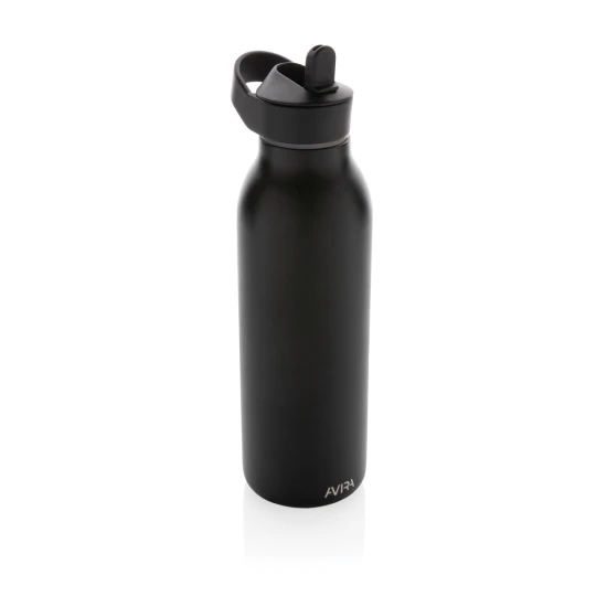 Avira Ara water bottle | Recycled stainless steel | 500ml | Fliptop lid and straw | black