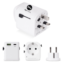 Universal travel adapter | PC | 50x60x60 cm | USB-ports and a Type-C input Universal travel adapter | PC | 50x60x60 cm | USB-ports and a Type-C input