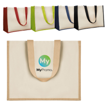 Boodschappentas | Jute, katoenband & canvas | 42x19x42cm | Lange hengsels Boodschappentas | Jute, katoenband & canvas | 42x19x42cm | Lange hengsels