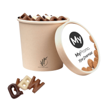 Becher mit gemischten Schokoladenbuchstaben | Gemischte Schokolade | 350g | Biokarton Becher mit gemischten Schokoladenbuchstaben | Gemischte Schokolade | 350g | Biokarton