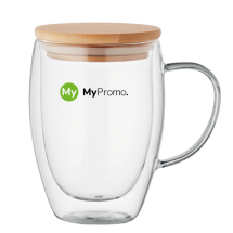 Tasse à double paroi avec poignée | Verre & bambou | 300 ml | Couvercle en bambou Tasse à double paroi avec poignée | Verre & bambou | 300 ml | Couvercle en bambou