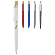 Kugelschreiber | Recyceltes Aluminium | Schwarze Tinte | Druckknopf aus Bambus