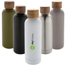 Gourde isotherme | Acier recyclé | 500ml | Avec bouchon en bois Gourde isotherme | Acier recyclé | 500ml | Avec bouchon en bois