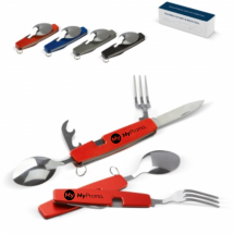 Multi-tool | Knife, fork, spoon and bottle opener | Aluminium and stainless steel Multi-tool | Knife, fork, spoon and bottle opener | Aluminium and stainless steel