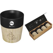 Set of 4 mugs | Ceramic and rubberwood | 150 ml Set of 4 mugs | Ceramic and rubberwood | 150 ml