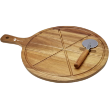 Pizza set | Acacia wood | With 6 grooves & a pizza cutter | High quality
