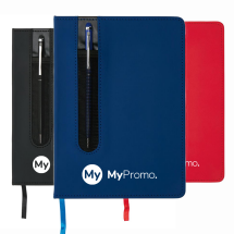 A5 notebook | 160 lined pages | Pen sleeve | Metal pen included A5 notebook | 160 lined pages | Pen sleeve | Metal pen included