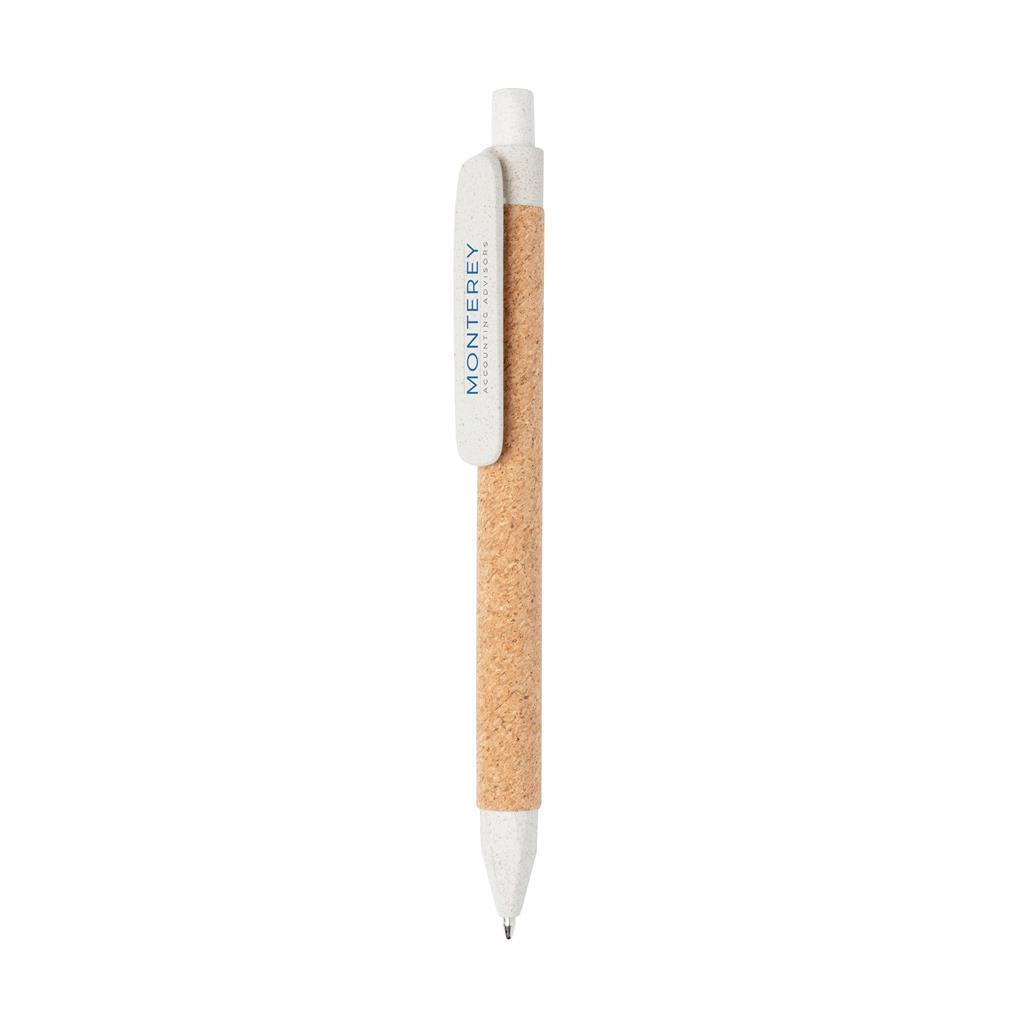 Ballpoint Pen | Cork & Wheat Straw | Eco-Friendly | Blue Ink | White