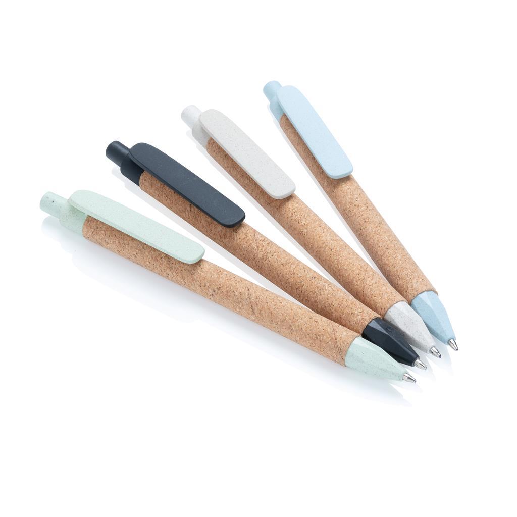 Ballpoint Pen | Cork & Wheat Straw | Eco-Friendly | Blue Ink | White